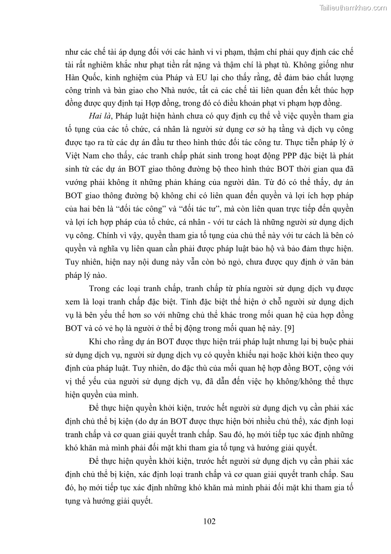 Luận án tiến sĩ luật học Hợp đồng xây dựng - kinh doanh - chuyển giao trong các dự án về giao thông đường bộ theo pháp luật Việt Nam hiện nay - 9 Trang 108