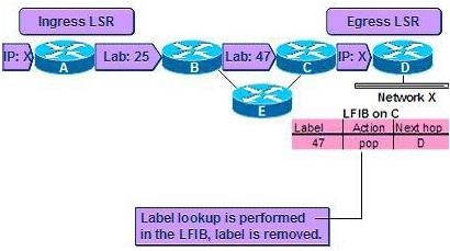 Hình 2 23 Quá trình tháo nhãn tại egress LSR Gói tin IP này đến D router D sẽ tra 10