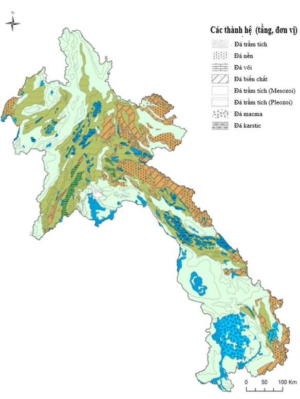 Hình 2 1 Bản đồ thể hiện sự phân bố núi đá vôi ở Lào Lào có diện tích 1