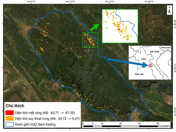 Hình 3 8 Bản đồ phân bố khu vực mất rừng và suy thoái rừng VQGNKĐ năm 2019 5