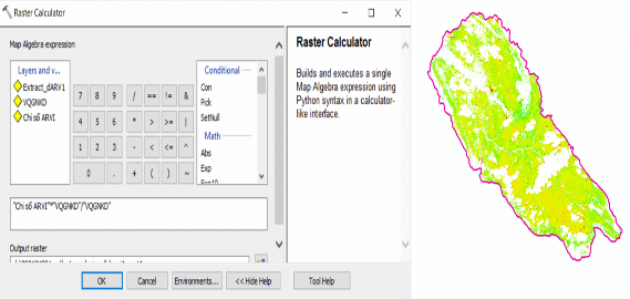 Hình 3 16 Cắt ảnh vệ tinh theo phạm vi nghiên cứu với công cụ Raster Calculator 6