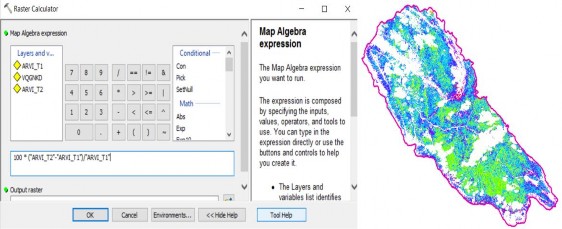 Hình 3 17 Tính toán giá trị tương đối KB với công cụ Raster Calculator trong 1