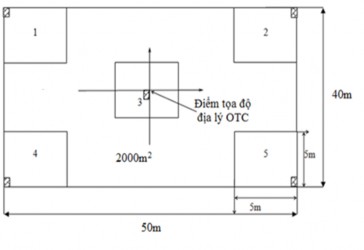Hình 2 2 Sơ đồ bố trí ô dạng bản trong OTC Trong đó 1 2 3 4 5 là các ô 1