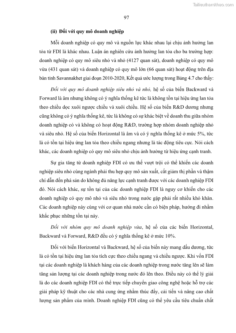 Luận án tiến sĩ quản trị kinh doanh Hiệu ứng lan tỏa của đầu tư trực tiếp nước ngoài FDI tại tỉnh Savannakhet, Lào - 10 Trang 109
