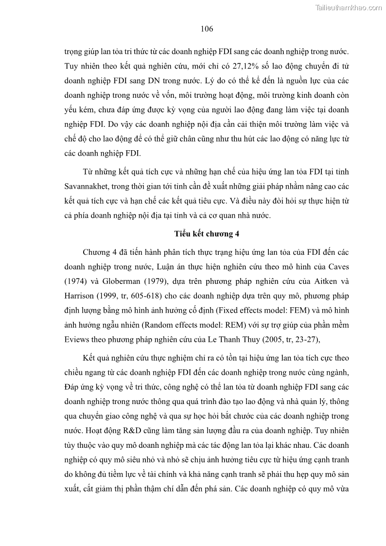 Luận án tiến sĩ quản trị kinh doanh Hiệu ứng lan tỏa của đầu tư trực tiếp nước ngoài FDI tại tỉnh Savannakhet, Lào - 10 Trang 118
