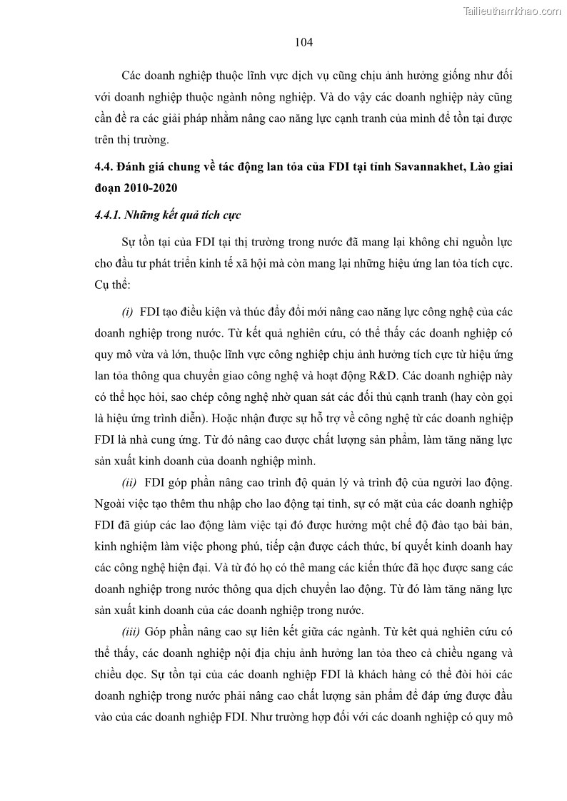 Luận án tiến sĩ quản trị kinh doanh Hiệu ứng lan tỏa của đầu tư trực tiếp nước ngoài FDI tại tỉnh Savannakhet, Lào - 10 Trang 116