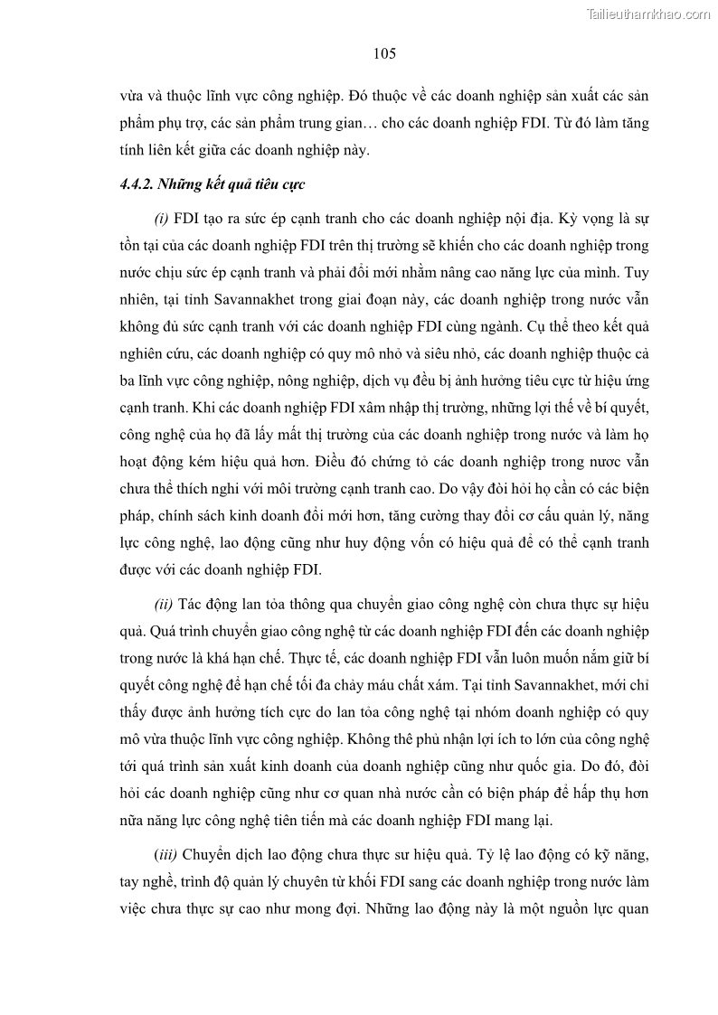 Luận án tiến sĩ quản trị kinh doanh Hiệu ứng lan tỏa của đầu tư trực tiếp nước ngoài FDI tại tỉnh Savannakhet, Lào - 10 Trang 117