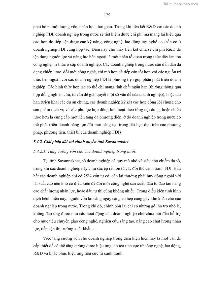 Luận án tiến sĩ quản trị kinh doanh Hiệu ứng lan tỏa của đầu tư trực tiếp nước ngoài FDI tại tỉnh Savannakhet, Lào - 12 Trang 141