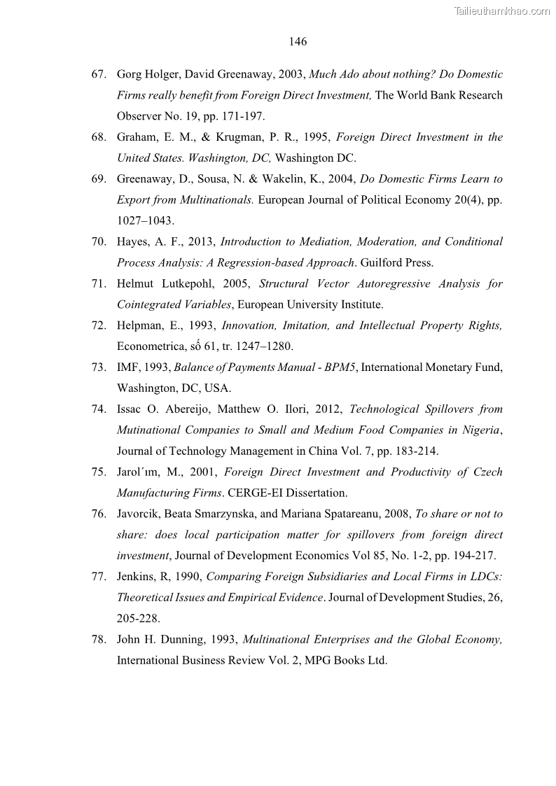 Luận án tiến sĩ quản trị kinh doanh Hiệu ứng lan tỏa của đầu tư trực tiếp nước ngoài FDI tại tỉnh Savannakhet, Lào - 14 Trang 158