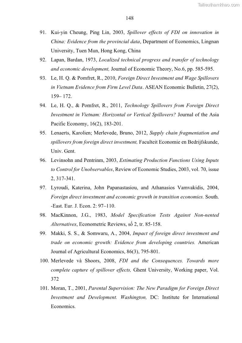 Luận án tiến sĩ quản trị kinh doanh Hiệu ứng lan tỏa của đầu tư trực tiếp nước ngoài FDI tại tỉnh Savannakhet, Lào - 14 Trang 160