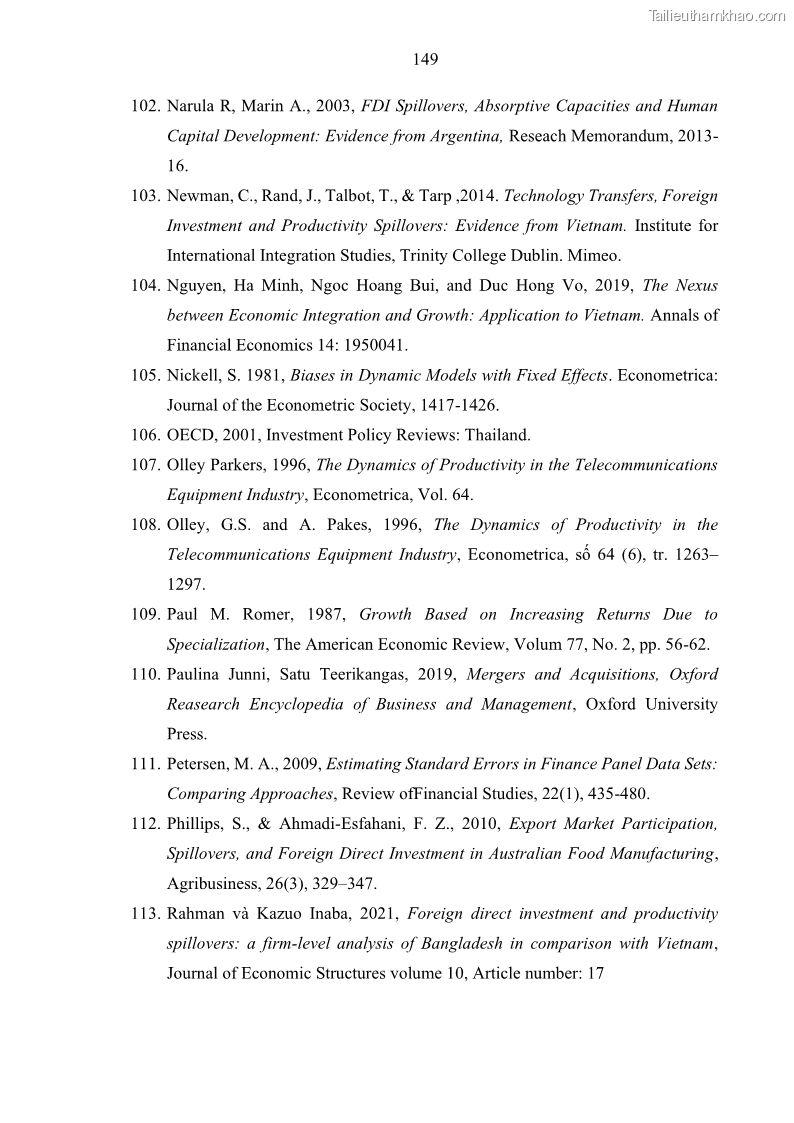 Luận án tiến sĩ quản trị kinh doanh Hiệu ứng lan tỏa của đầu tư trực tiếp nước ngoài FDI tại tỉnh Savannakhet, Lào - 14 Trang 161