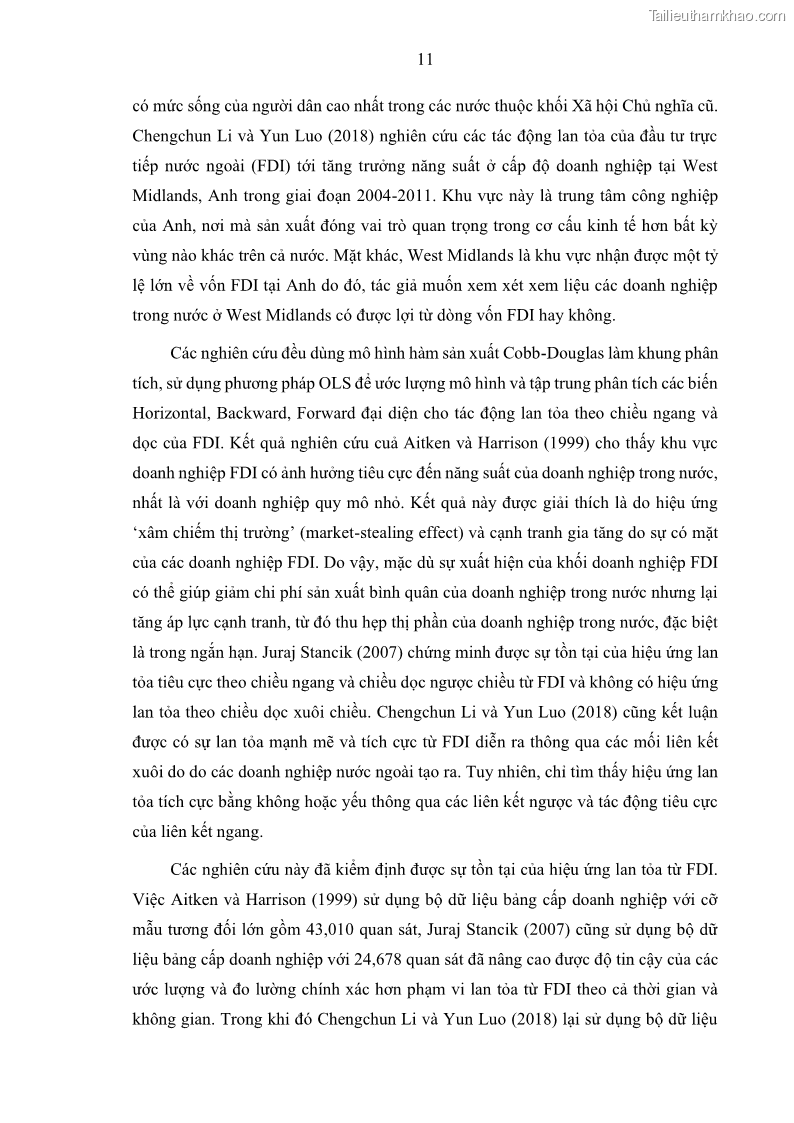 Luận án tiến sĩ quản trị kinh doanh Hiệu ứng lan tỏa của đầu tư trực tiếp nước ngoài FDI tại tỉnh Savannakhet, Lào - 2 Trang 23