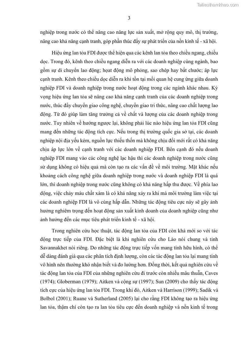 Luận án tiến sĩ quản trị kinh doanh Hiệu ứng lan tỏa của đầu tư trực tiếp nước ngoài FDI tại tỉnh Savannakhet, Lào - 2 Trang 15