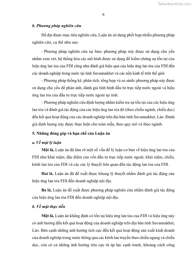 Luận án tiến sĩ quản trị kinh doanh Hiệu ứng lan tỏa của đầu tư trực tiếp nước ngoài FDI tại tỉnh Savannakhet, Lào - 2 Trang 18