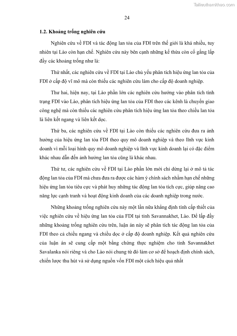 Luận án tiến sĩ quản trị kinh doanh Hiệu ứng lan tỏa của đầu tư trực tiếp nước ngoài FDI tại tỉnh Savannakhet, Lào - 3 Trang 36
