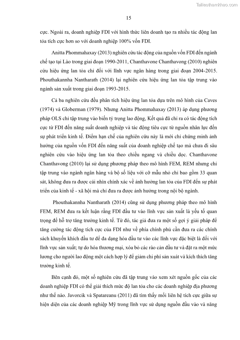 Luận án tiến sĩ quản trị kinh doanh Hiệu ứng lan tỏa của đầu tư trực tiếp nước ngoài FDI tại tỉnh Savannakhet, Lào - 3 Trang 27