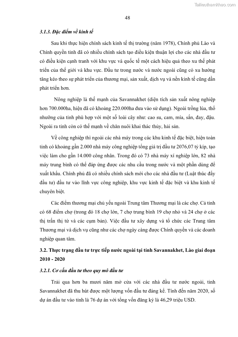 Luận án tiến sĩ quản trị kinh doanh Hiệu ứng lan tỏa của đầu tư trực tiếp nước ngoài FDI tại tỉnh Savannakhet, Lào - 5 Trang 60