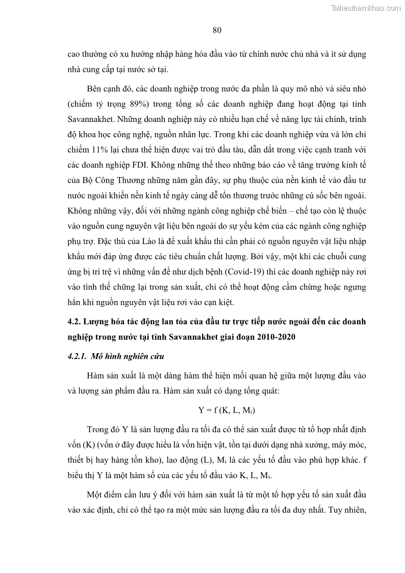 Luận án tiến sĩ quản trị kinh doanh Hiệu ứng lan tỏa của đầu tư trực tiếp nước ngoài FDI tại tỉnh Savannakhet, Lào - 8 Trang 92