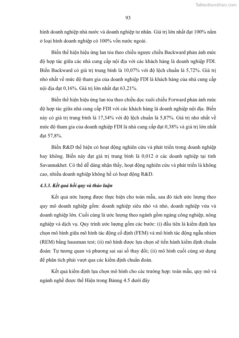 Luận án tiến sĩ quản trị kinh doanh Hiệu ứng lan tỏa của đầu tư trực tiếp nước ngoài FDI tại tỉnh Savannakhet, Lào - 9 Trang 105