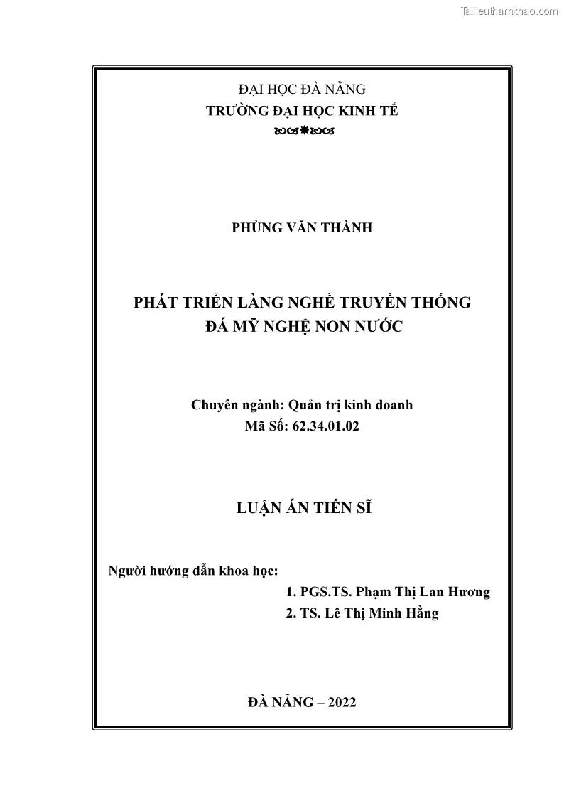 Luận án tiến sĩ quản trị kinh doanh Phát triển làng nghề truyền thống đá mỹ nghệ Non Nước - 1 Trang 2