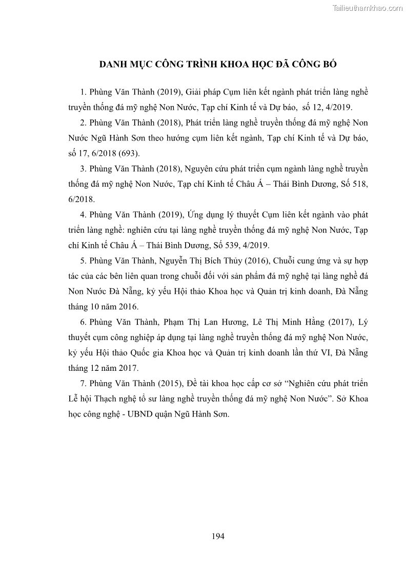 Luận án tiến sĩ quản trị kinh doanh Phát triển làng nghề truyền thống đá mỹ nghệ Non Nước - 18 Trang 208