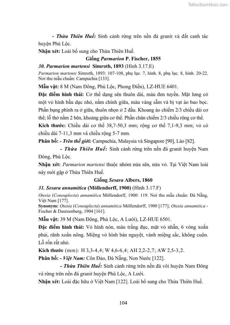 Luận án tiến sĩ sinh học Khu hệ Thân mềm Chân bụng Mollusca: Gastropoda ở nước ngọt và trên cạn Thừa Thiên Huế - 10 Trang 117