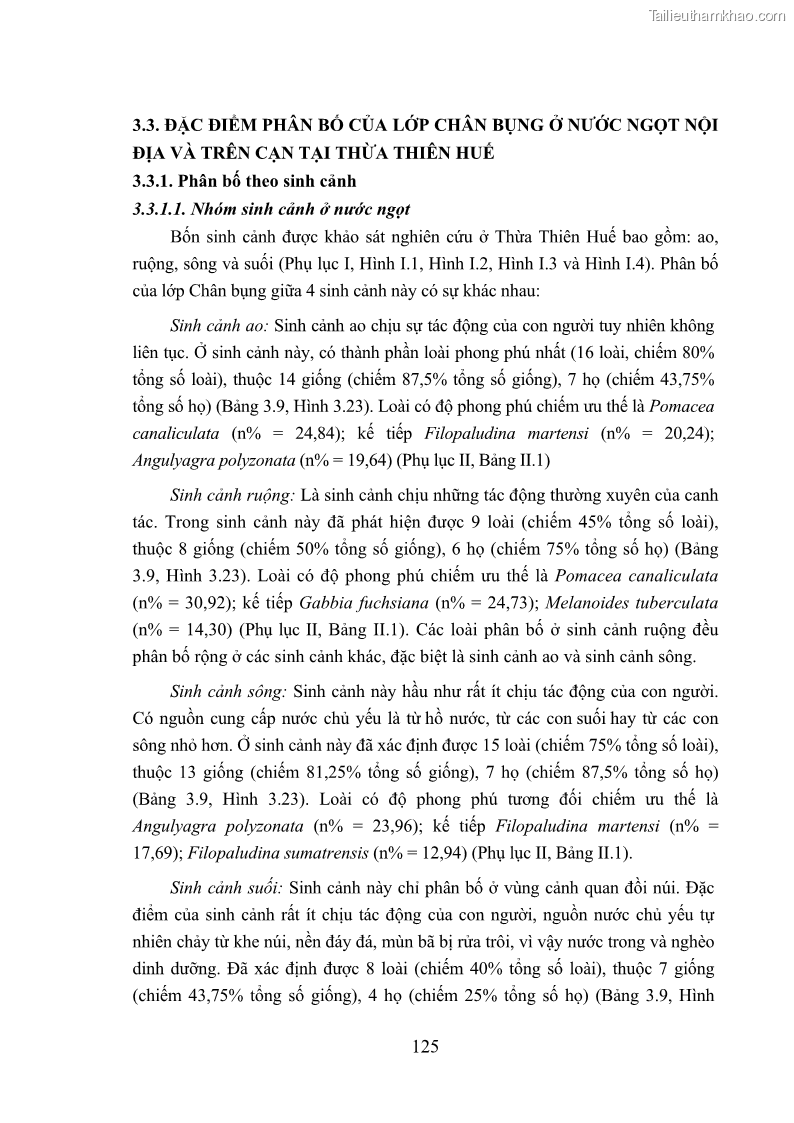 Luận án tiến sĩ sinh học Khu hệ Thân mềm Chân bụng Mollusca: Gastropoda ở nước ngọt và trên cạn Thừa Thiên Huế - 12 Trang 138