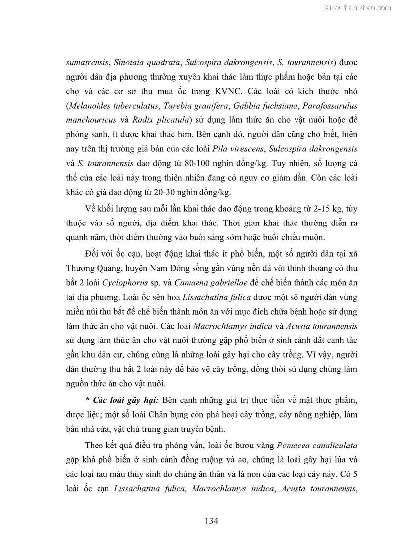 Luận án tiến sĩ sinh học Khu hệ Thân mềm Chân bụng Mollusca: Gastropoda ở nước ngọt và trên cạn Thừa Thiên Huế - 13 Trang 147