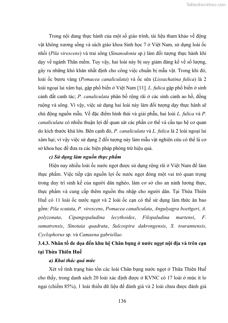 Luận án tiến sĩ sinh học Khu hệ Thân mềm Chân bụng Mollusca: Gastropoda ở nước ngọt và trên cạn Thừa Thiên Huế - 13 Trang 149