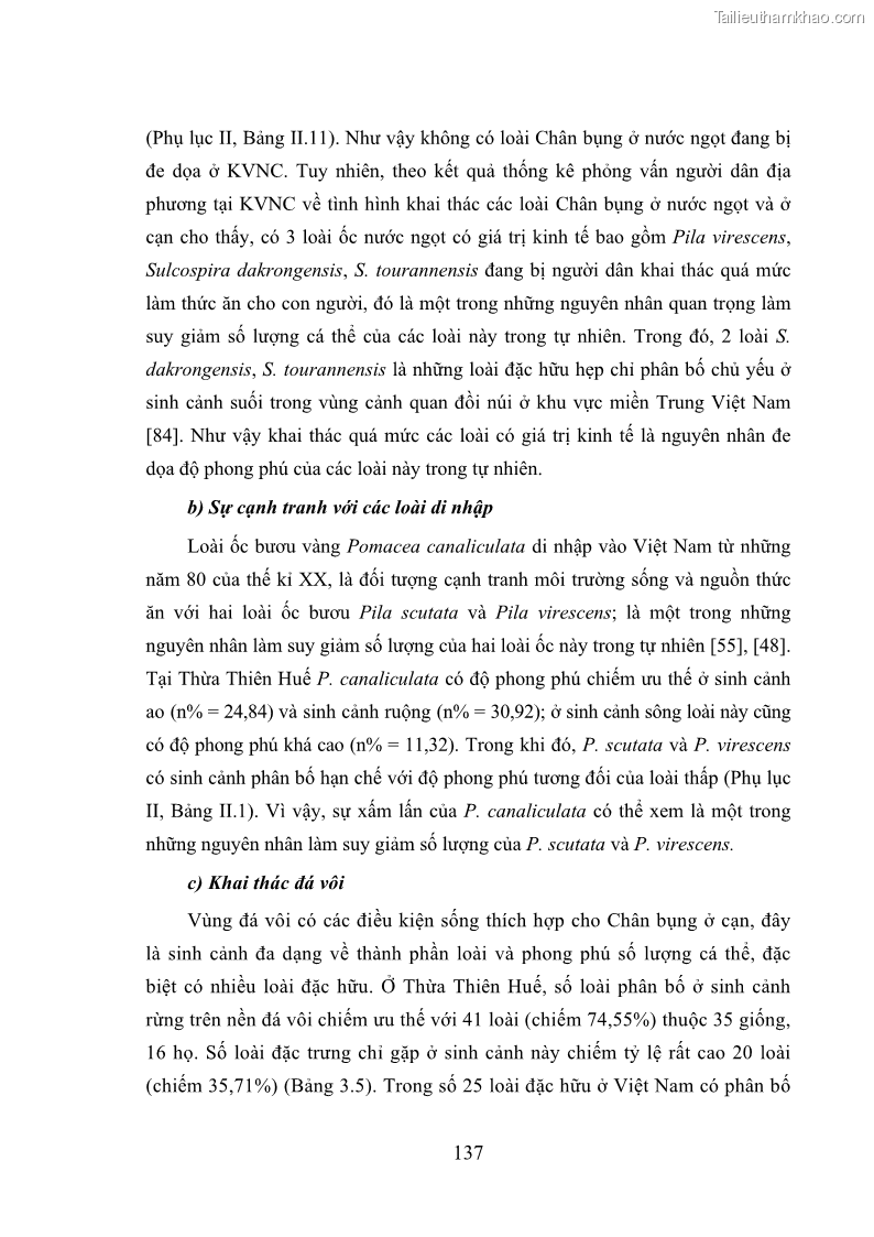 Luận án tiến sĩ sinh học Khu hệ Thân mềm Chân bụng Mollusca: Gastropoda ở nước ngọt và trên cạn Thừa Thiên Huế - 13 Trang 150