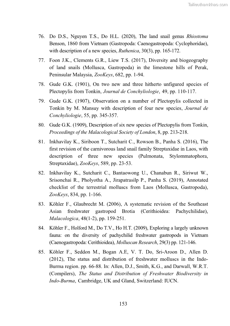 Luận án tiến sĩ sinh học Khu hệ Thân mềm Chân bụng Mollusca: Gastropoda ở nước ngọt và trên cạn Thừa Thiên Huế - 14 Trang 166