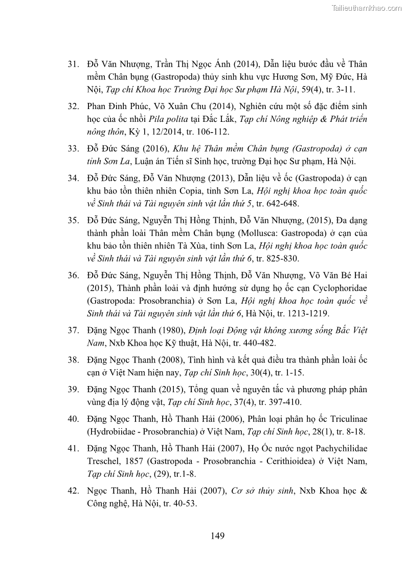 Luận án tiến sĩ sinh học Khu hệ Thân mềm Chân bụng Mollusca: Gastropoda ở nước ngọt và trên cạn Thừa Thiên Huế - 14 Trang 162