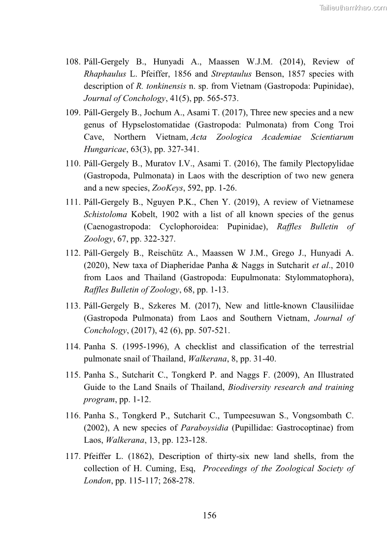 Luận án tiến sĩ sinh học Khu hệ Thân mềm Chân bụng Mollusca: Gastropoda ở nước ngọt và trên cạn Thừa Thiên Huế - 15 Trang 169
