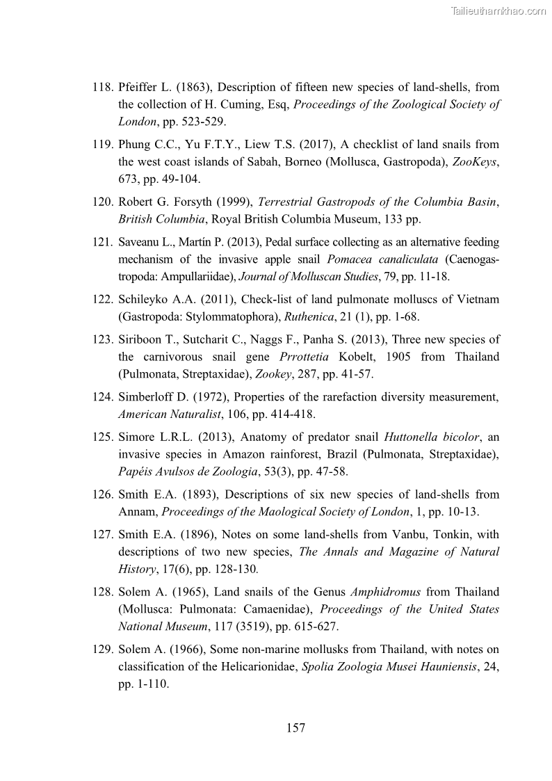 Luận án tiến sĩ sinh học Khu hệ Thân mềm Chân bụng Mollusca: Gastropoda ở nước ngọt và trên cạn Thừa Thiên Huế - 15 Trang 170