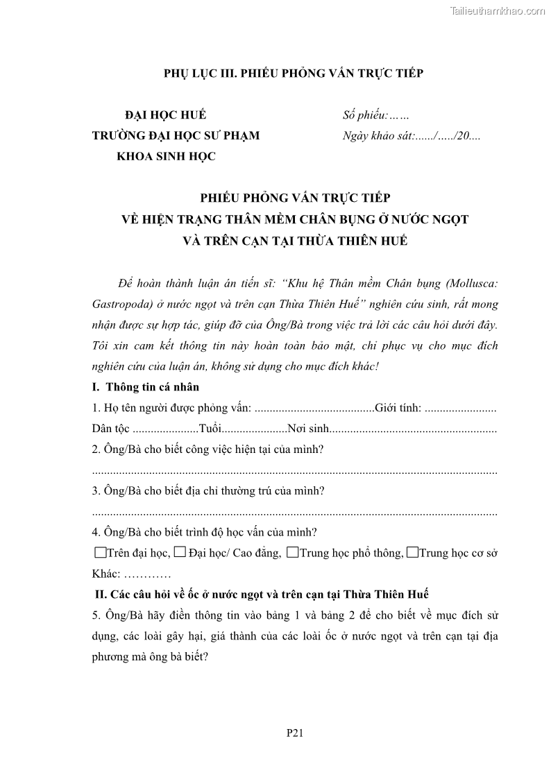 Luận án tiến sĩ sinh học Khu hệ Thân mềm Chân bụng Mollusca: Gastropoda ở nước ngọt và trên cạn Thừa Thiên Huế - 17 Trang 197