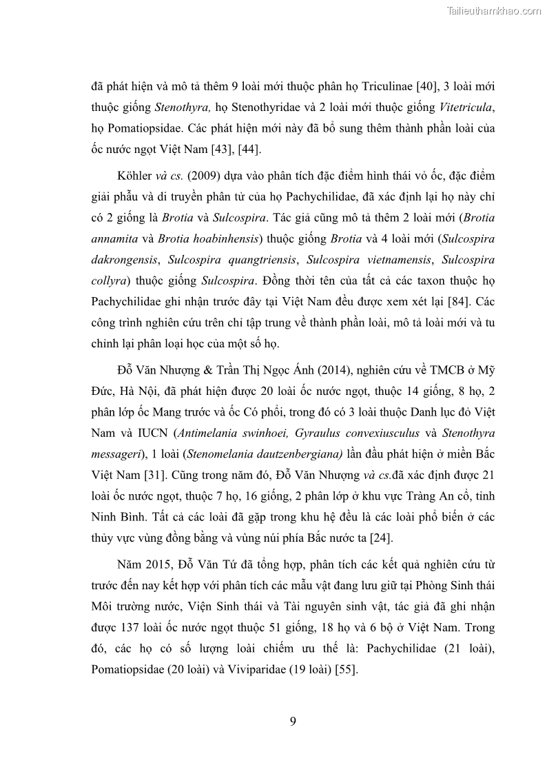 Luận án tiến sĩ sinh học Khu hệ Thân mềm Chân bụng Mollusca: Gastropoda ở nước ngọt và trên cạn Thừa Thiên Huế - 2 Trang 22