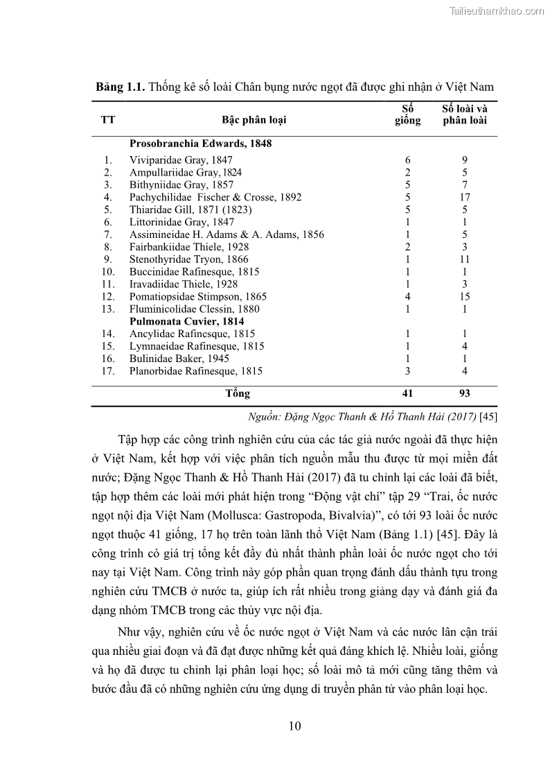 Luận án tiến sĩ sinh học Khu hệ Thân mềm Chân bụng Mollusca: Gastropoda ở nước ngọt và trên cạn Thừa Thiên Huế - 2 Trang 23