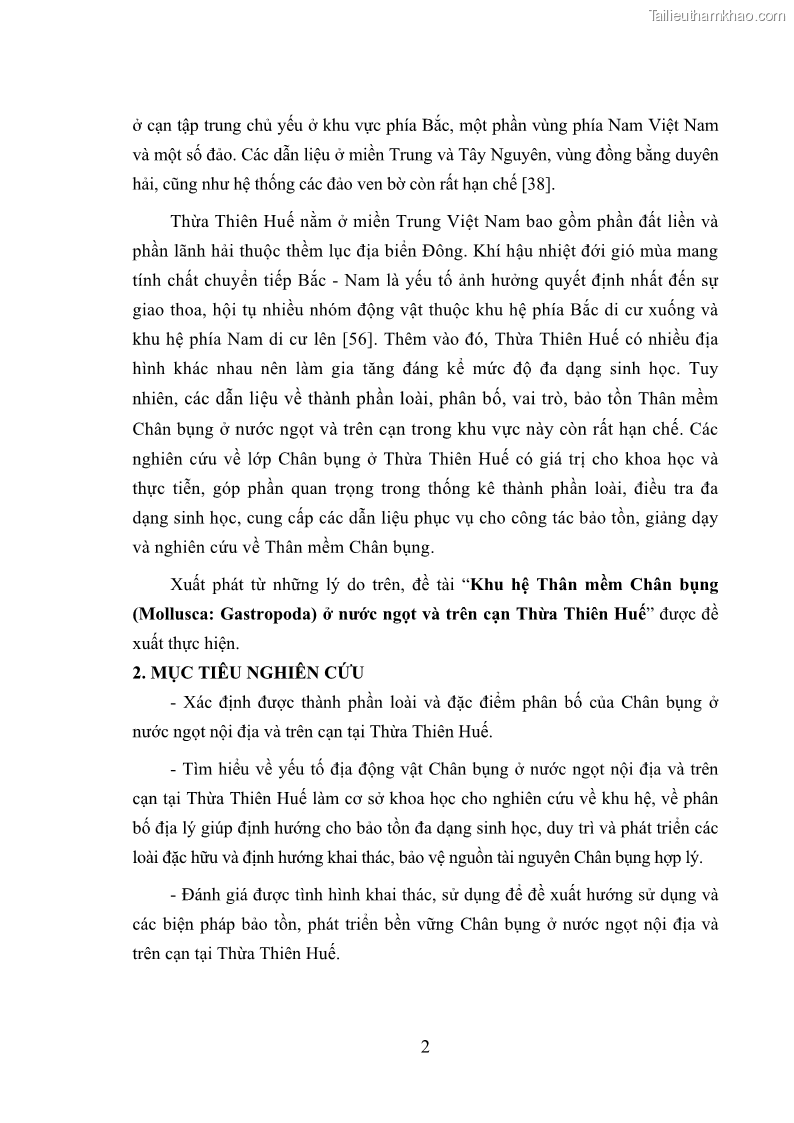 Luận án tiến sĩ sinh học Khu hệ Thân mềm Chân bụng Mollusca: Gastropoda ở nước ngọt và trên cạn Thừa Thiên Huế - 2 Trang 15