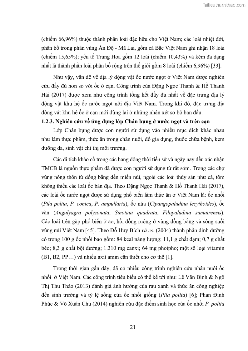 Luận án tiến sĩ sinh học Khu hệ Thân mềm Chân bụng Mollusca: Gastropoda ở nước ngọt và trên cạn Thừa Thiên Huế - 3 Trang 34