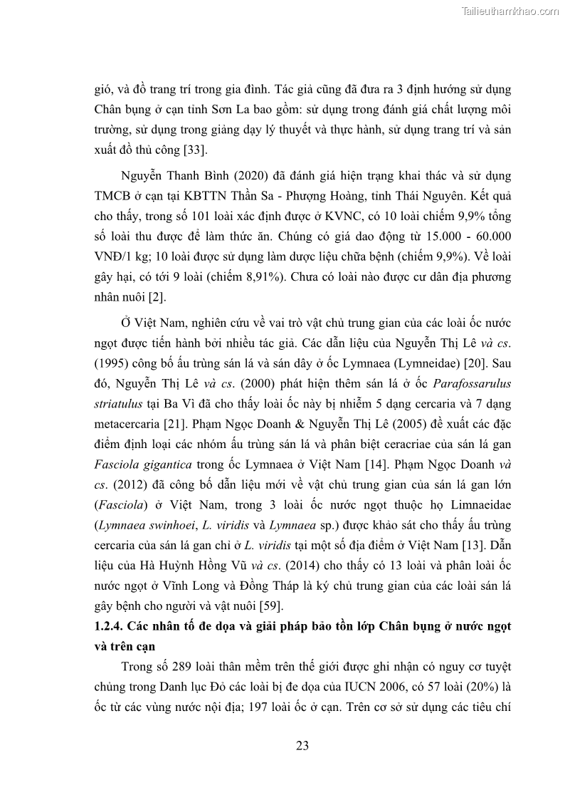 Luận án tiến sĩ sinh học Khu hệ Thân mềm Chân bụng Mollusca: Gastropoda ở nước ngọt và trên cạn Thừa Thiên Huế - 3 Trang 36