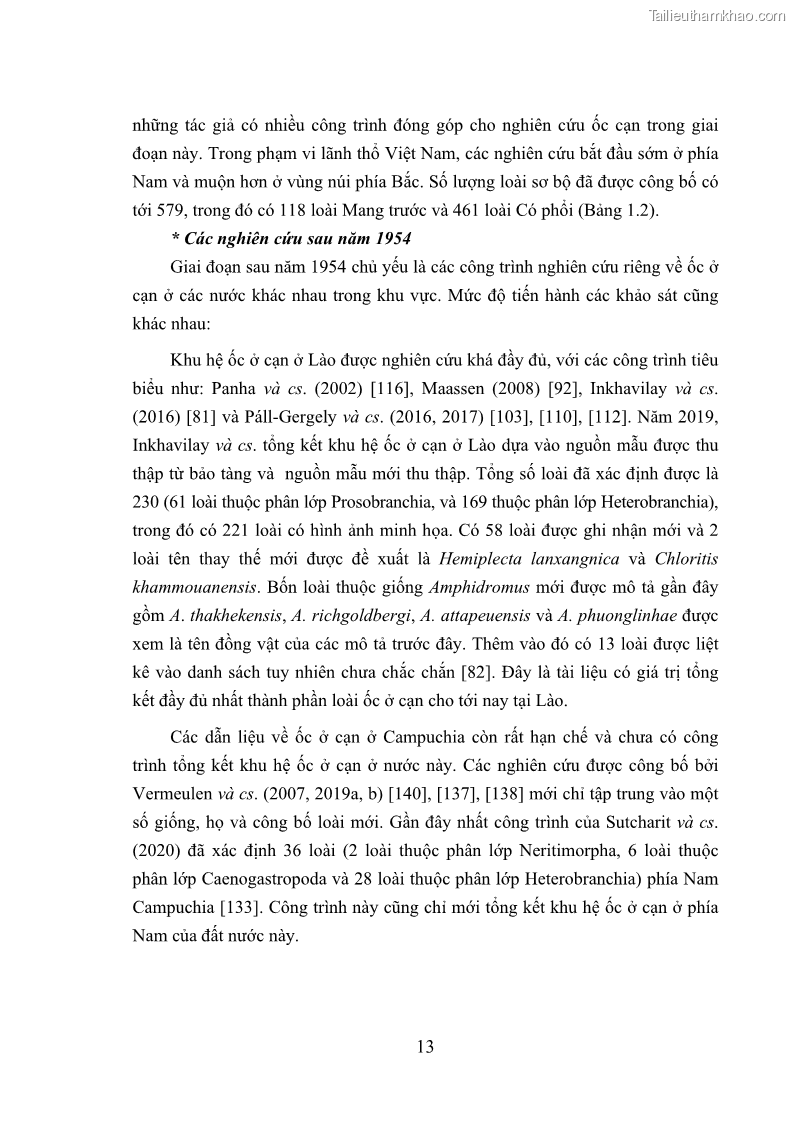 Luận án tiến sĩ sinh học Khu hệ Thân mềm Chân bụng Mollusca: Gastropoda ở nước ngọt và trên cạn Thừa Thiên Huế - 3 Trang 26
