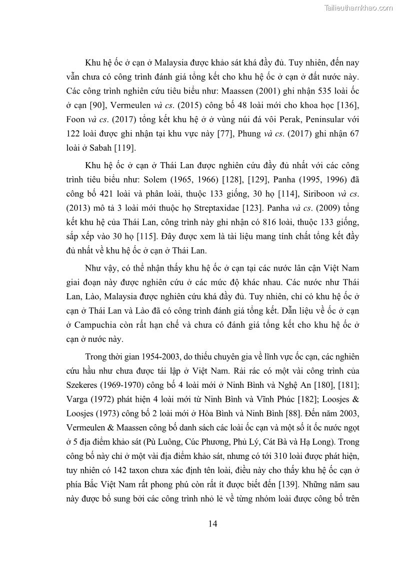 Luận án tiến sĩ sinh học Khu hệ Thân mềm Chân bụng Mollusca: Gastropoda ở nước ngọt và trên cạn Thừa Thiên Huế - 3 Trang 27