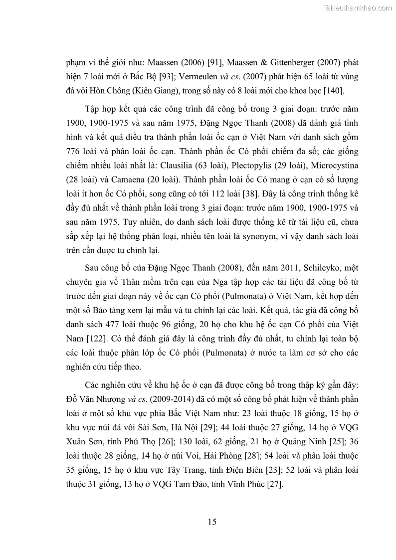 Luận án tiến sĩ sinh học Khu hệ Thân mềm Chân bụng Mollusca: Gastropoda ở nước ngọt và trên cạn Thừa Thiên Huế - 3 Trang 28