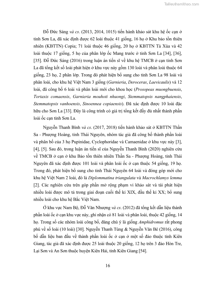 Luận án tiến sĩ sinh học Khu hệ Thân mềm Chân bụng Mollusca: Gastropoda ở nước ngọt và trên cạn Thừa Thiên Huế - 3 Trang 29
