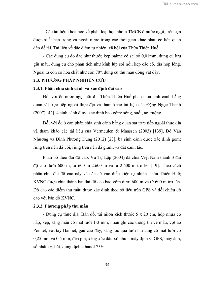 Luận án tiến sĩ sinh học Khu hệ Thân mềm Chân bụng Mollusca: Gastropoda ở nước ngọt và trên cạn Thừa Thiên Huế - 4 Trang 47