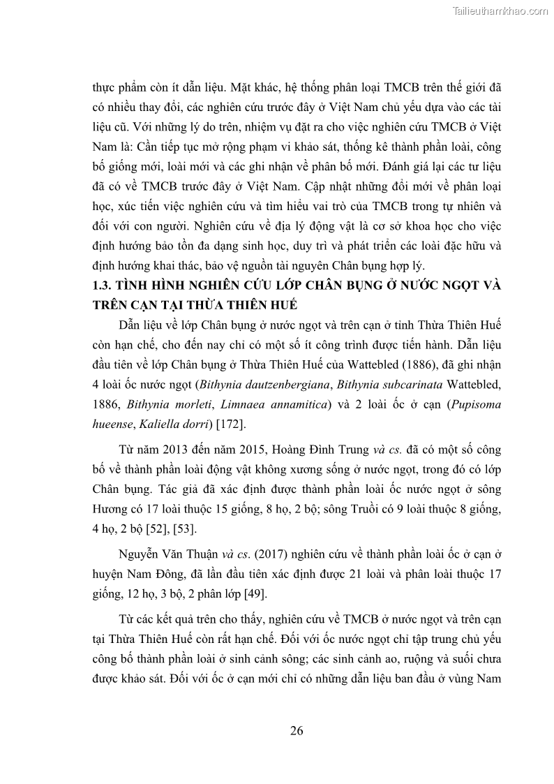 Luận án tiến sĩ sinh học Khu hệ Thân mềm Chân bụng Mollusca: Gastropoda ở nước ngọt và trên cạn Thừa Thiên Huế - 4 Trang 39