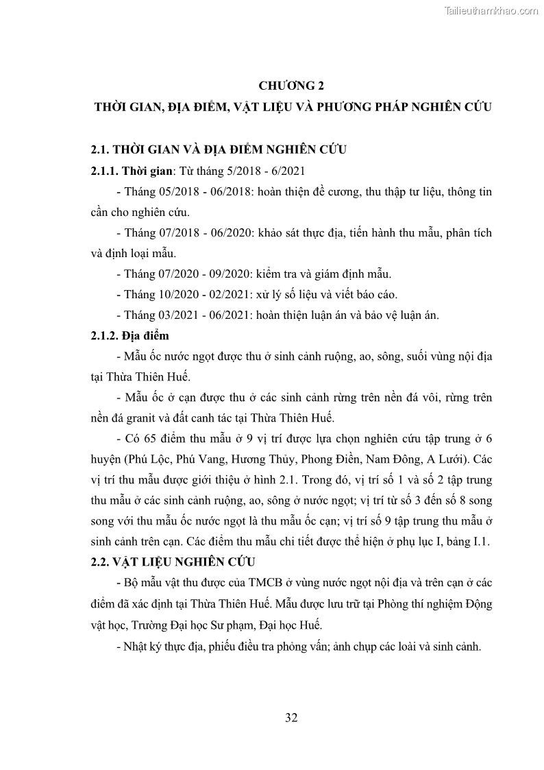 Luận án tiến sĩ sinh học Khu hệ Thân mềm Chân bụng Mollusca: Gastropoda ở nước ngọt và trên cạn Thừa Thiên Huế - 4 Trang 45