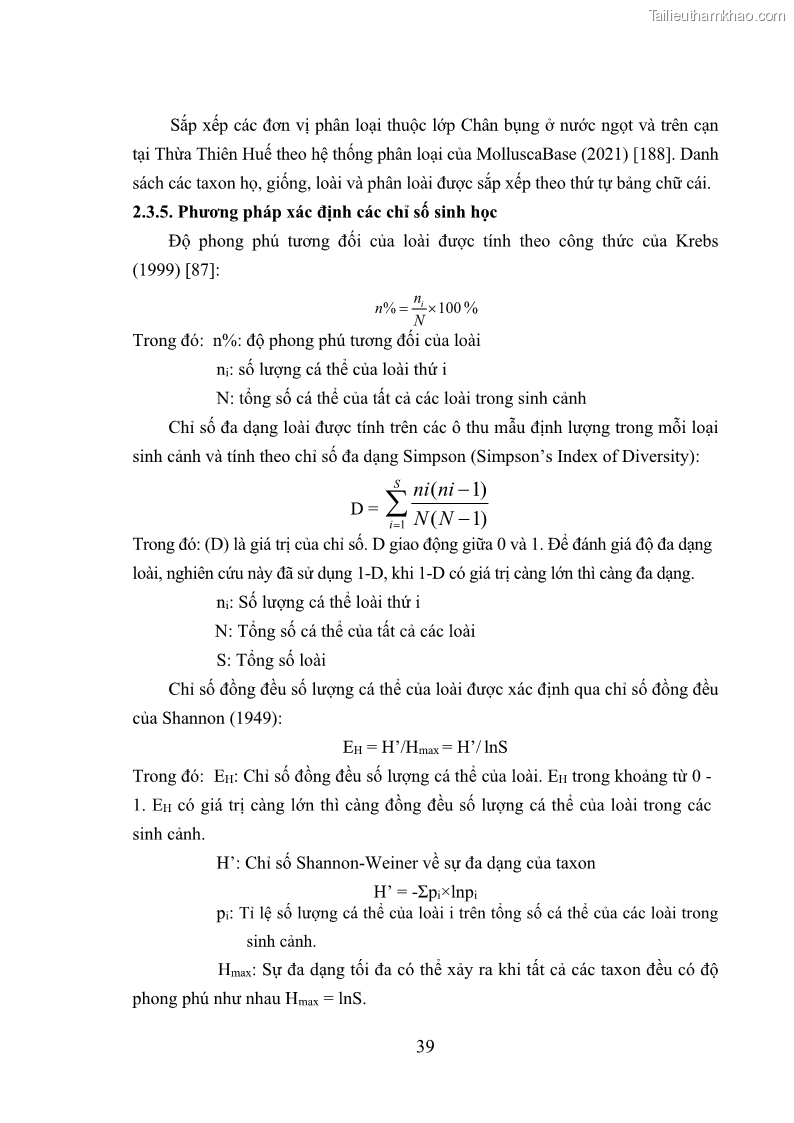 Luận án tiến sĩ sinh học Khu hệ Thân mềm Chân bụng Mollusca: Gastropoda ở nước ngọt và trên cạn Thừa Thiên Huế - 5 Trang 52