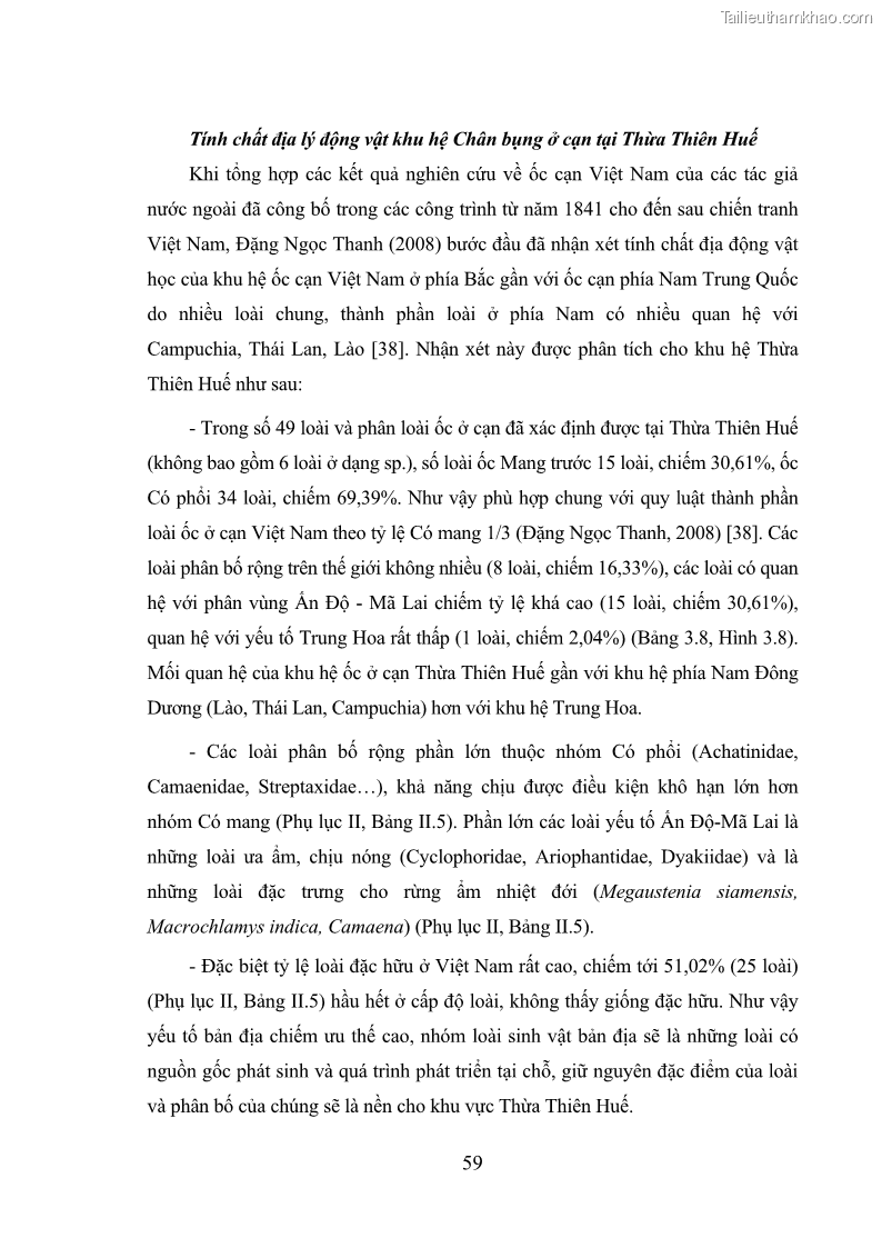 Luận án tiến sĩ sinh học Khu hệ Thân mềm Chân bụng Mollusca: Gastropoda ở nước ngọt và trên cạn Thừa Thiên Huế - 6 Trang 72