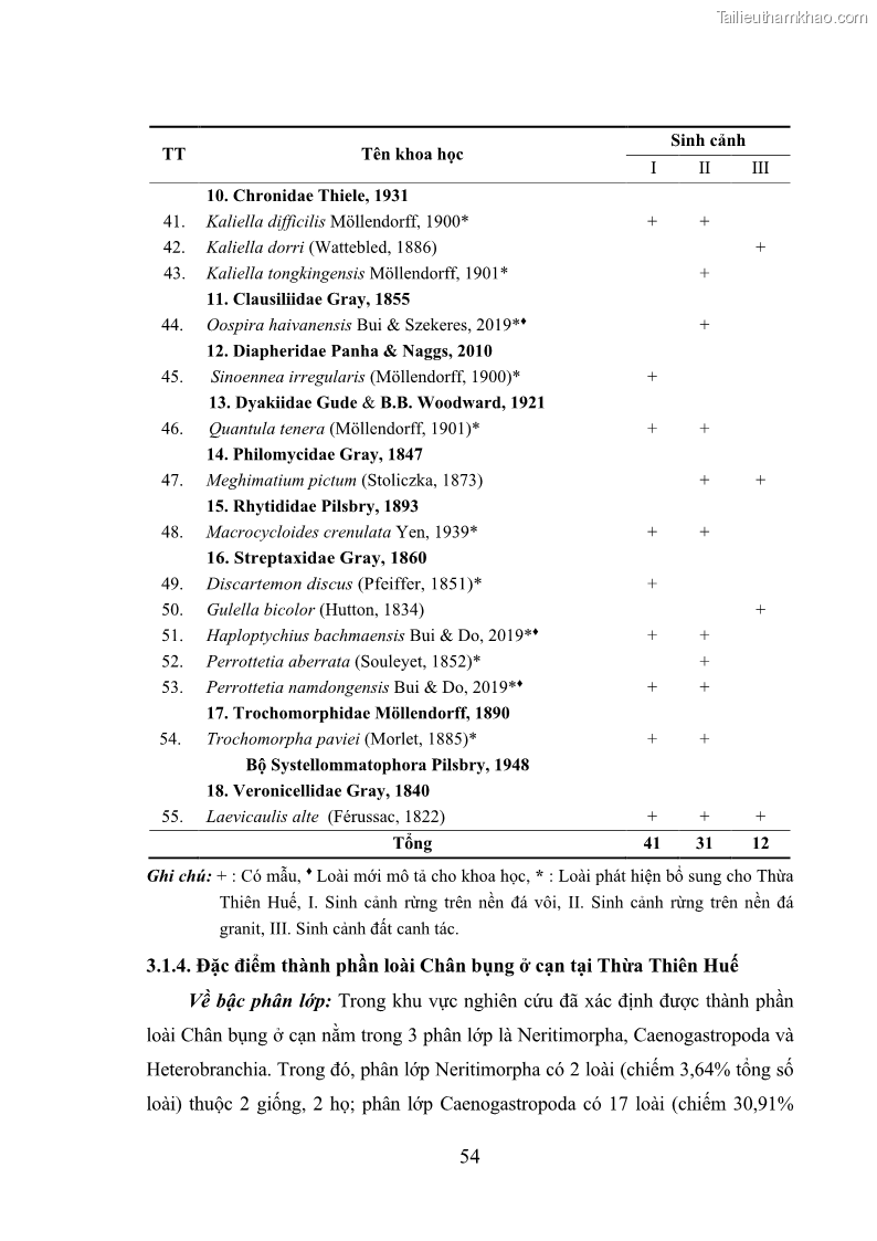 Luận án tiến sĩ sinh học Khu hệ Thân mềm Chân bụng Mollusca: Gastropoda ở nước ngọt và trên cạn Thừa Thiên Huế - 6 Trang 67